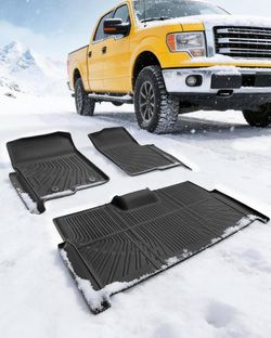 All Weather Floor Mats for Ford F150 2010-2014 SuperCrew/Crew Cab (Only for 1st Row Bucket Seat), Heavy Duty Waterproof Car Truck Rubber Floor Mats Fi