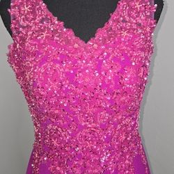 Hot pink beaded prom dress