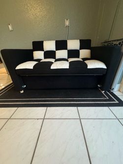 Black and White Checkered Pull-Out Loveseat Sleeper Sofa