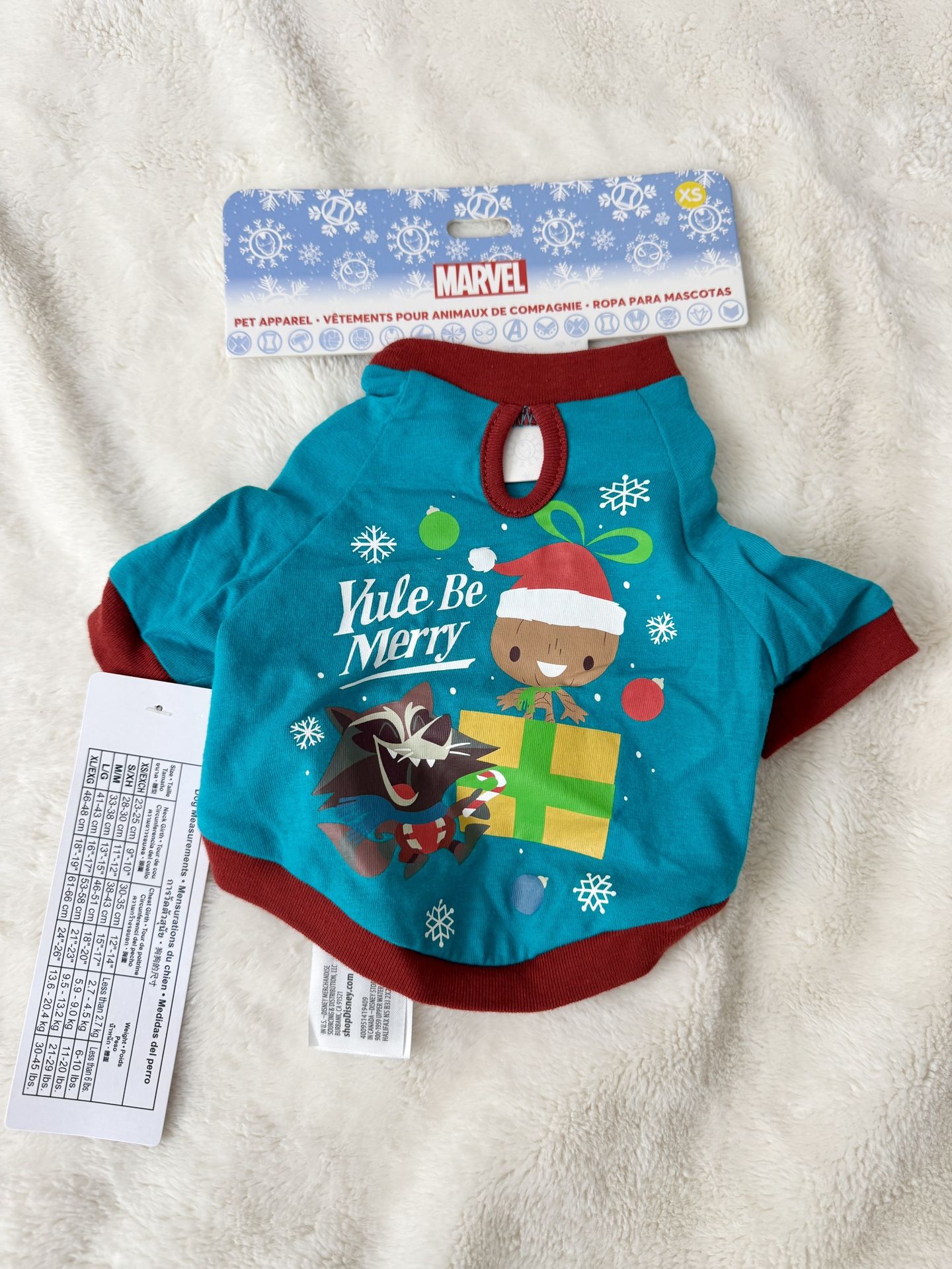 Disney Marvel Holiday Christmas Pet Dog "Yule Be Merry" Groot Rocket Large Shirt NWT