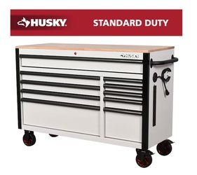 Husky Standard-Duty 52 in. W 10-Drawer Matte White w/ Carbon Fiber Trim Mobile Workbench - R