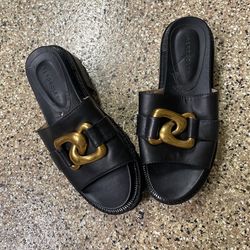 Black with gold buckle Slip on Shoes