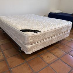 Firm Queen mattress and boxspring with base rails