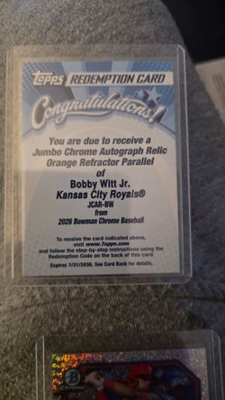 Topps Bobby Witt Jr. Jumbo Chrome Auto Relic Orange Refractor Redemption