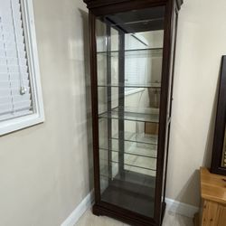 Wood and Glass Curio With Light And Keys