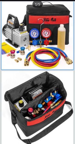 XtremepowerUS 3CFM 1/4HP Vacuum Pump HVAC R134a, R12, R22, R410a, A/C Refrigeration R134 Can Tap Adapter, R134 Quick Connector AC Manifold Gauge Air C