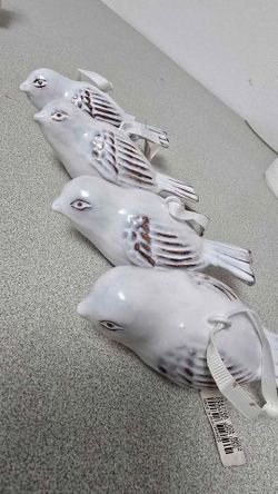 Pottery Barn Sparrow Bird Light Blue Hanging Christmas Ornament Ceramic Figural