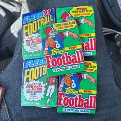 2 -1991 Fleer And 3-1991 Topps 1000 Yard Club Football Unopened Packs 