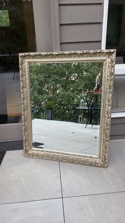 Ornate Silver Framed Wall Mirror 36”x 30”