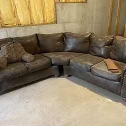 Brown  Leather “L-shaped” Sectional Sofa
