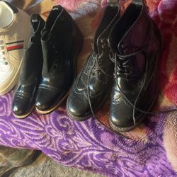 New Stacy Adams boots 7 1/2 and Sam Na may have black boots new and white tennis shoes