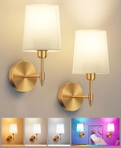 Battery Operated Wall Sconces Set of 2, Remote Control, RGB Bulb, Gold
Wireless Rechargeable Dimmable Wall Light with RGB Bulb and Remote for Bedroom,