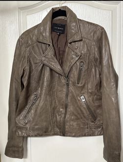 Lucky Brand Womens Brown Lamb Leather Jacket Off Center Zip Medium