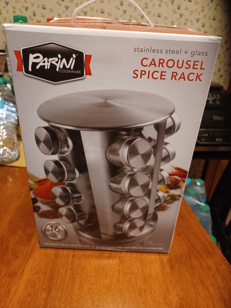 17 PC STAINLESS Steel $GLASS CAROUSEL SPICE RA