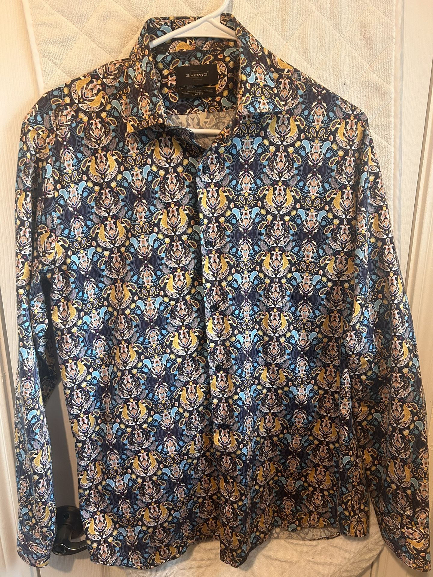 Giverno, Blue And Yellow Slim Fit Shirt #mensfashion  Size M