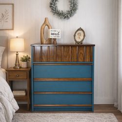 Bassett-Mid Century Dresser/ Rich Blur, Teal Original Wood