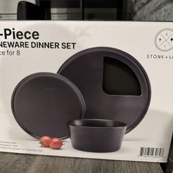 Stoneware dinnerware set 8 persons 24 pcs – Ultra chic matte black plates and bowls set