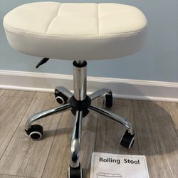 White 6-Square Lattice PU Swivel Stool with Wheel for Work SPA Shop Massage Height-Adjustable New
