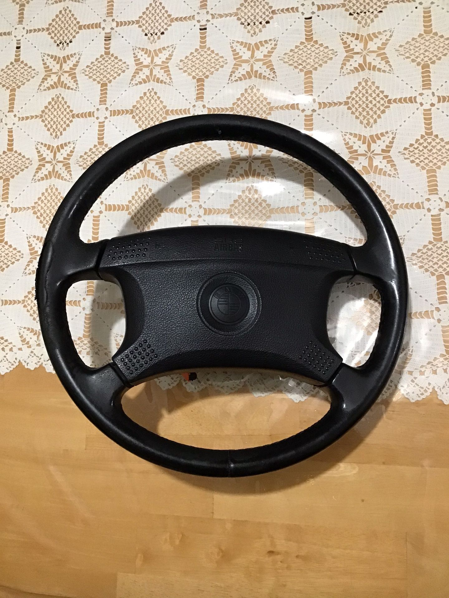 OEM Original Authentic Factory European Made In Germany Black Leather BMW 3 Series E30 E36 Steering Wheel Horn Honk Push Button 