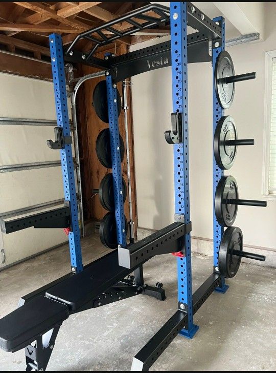 NEW Half Rack Squat Rack For Home Gym Bumper Plates Adjustable Bench Rubber Flooring Mats Dumbbells Kettlebells Olympic Weights
