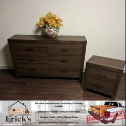 Rustic Brown 6-Drawer Dresser + Nightstand Set — Delivery Available