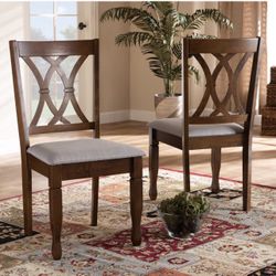 Baxton Studio Augustine Dining Chair Set and Dining Chair Set Grey Fabric Upholstered and Walnut Brown Finished Wood 2-Piece Dining Chair Set