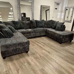 Charcoal Fabric Double Chaise Sectional. Brand New. 