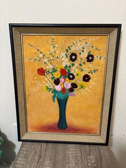 Signed Vintage Floral Still Life Oil Painting