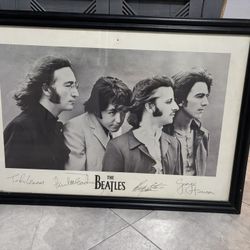Beatles Picture W/ Autographs 39”x27” Large Frame