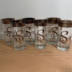 Vintage Dorothy Thorpe style cocktail glasses monogrammed with an S