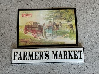 2 Tin Advertising Signs. THE EBBERT Apple Farm & FARMERS MARKET. Pre Owned.