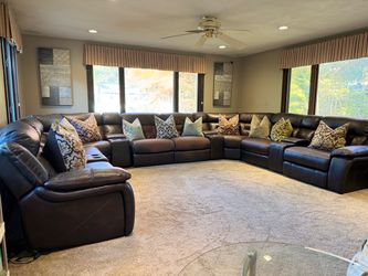 Large Dark Brown Leather Sectional Recliner Sofa