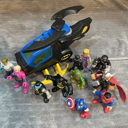 Imagenix Batman Helicopter And Super Hero Action Figures