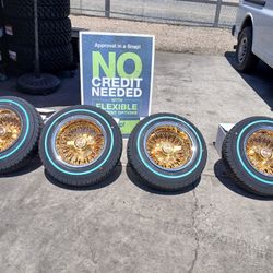 Low Rider Wheels 13x7 Gold Cross Lace And Tires New $2200×4  Set Of Four 