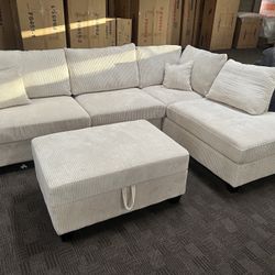 Cream Beige Sectional And ottoman