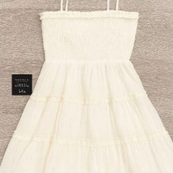 Lulus White Smocked Tiered Mini Dress.  New With Tag