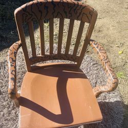 Antique Solid Oak Office Chair Painted, On Heavy Duty Castors 26 Inch Wide Seat 36  Tall Back