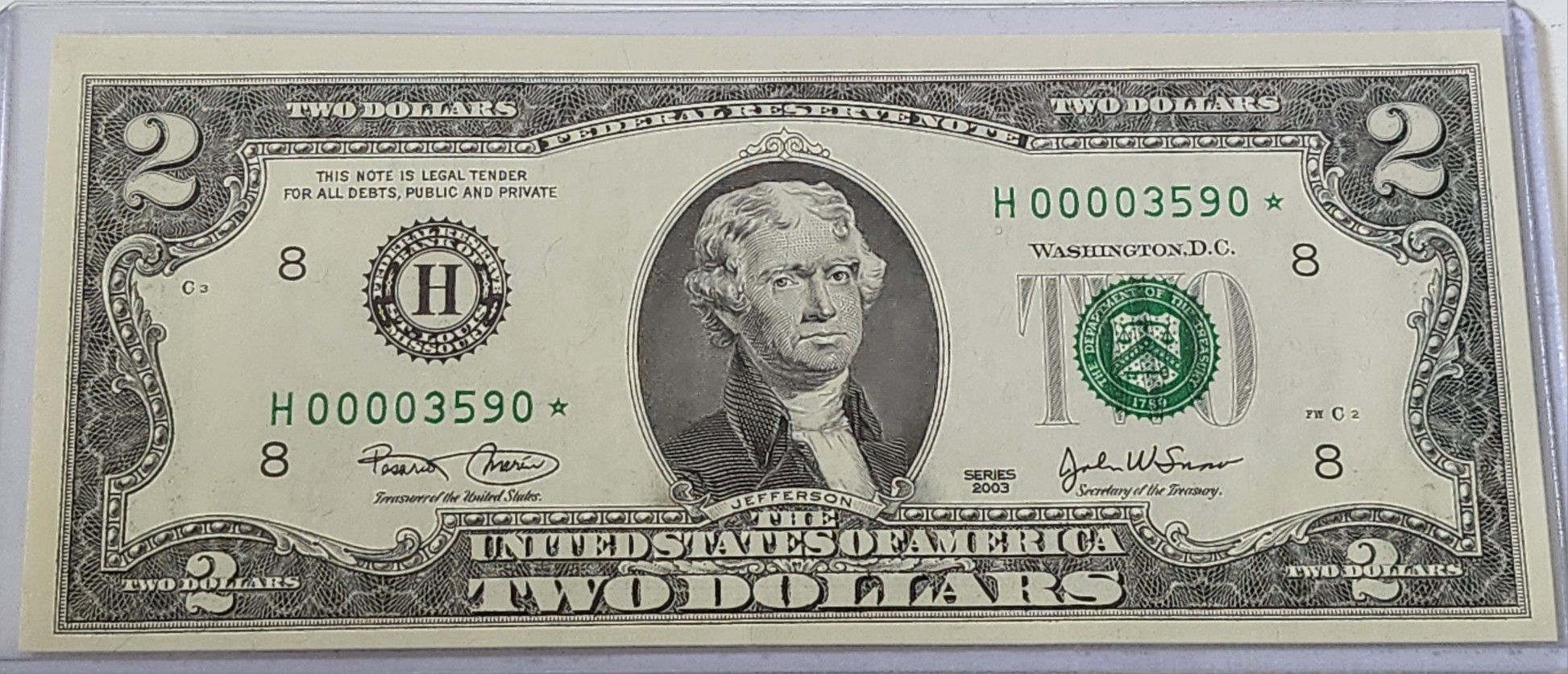 $2 FR. 1937 -H 2003 Low Ser/STAR