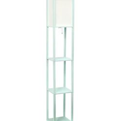 63.3 in Etagere Aqua Floor Lamp Organizer Store Shelf with Linen Shade