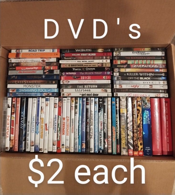 LARGE VARIETY OF DVDs ($2 each disc)
