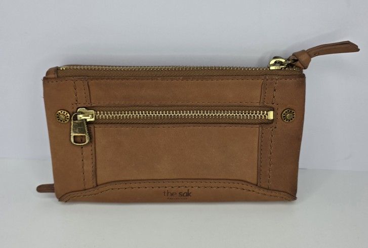 The Sak Collective Brown Leather Bifold Zipper Organizer Card Bills Coins Wallet