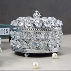 Vintage Luxury Crystal Large Case Beauty Box Make Up Cosmetic Jewelry Nail Storage Box silver color