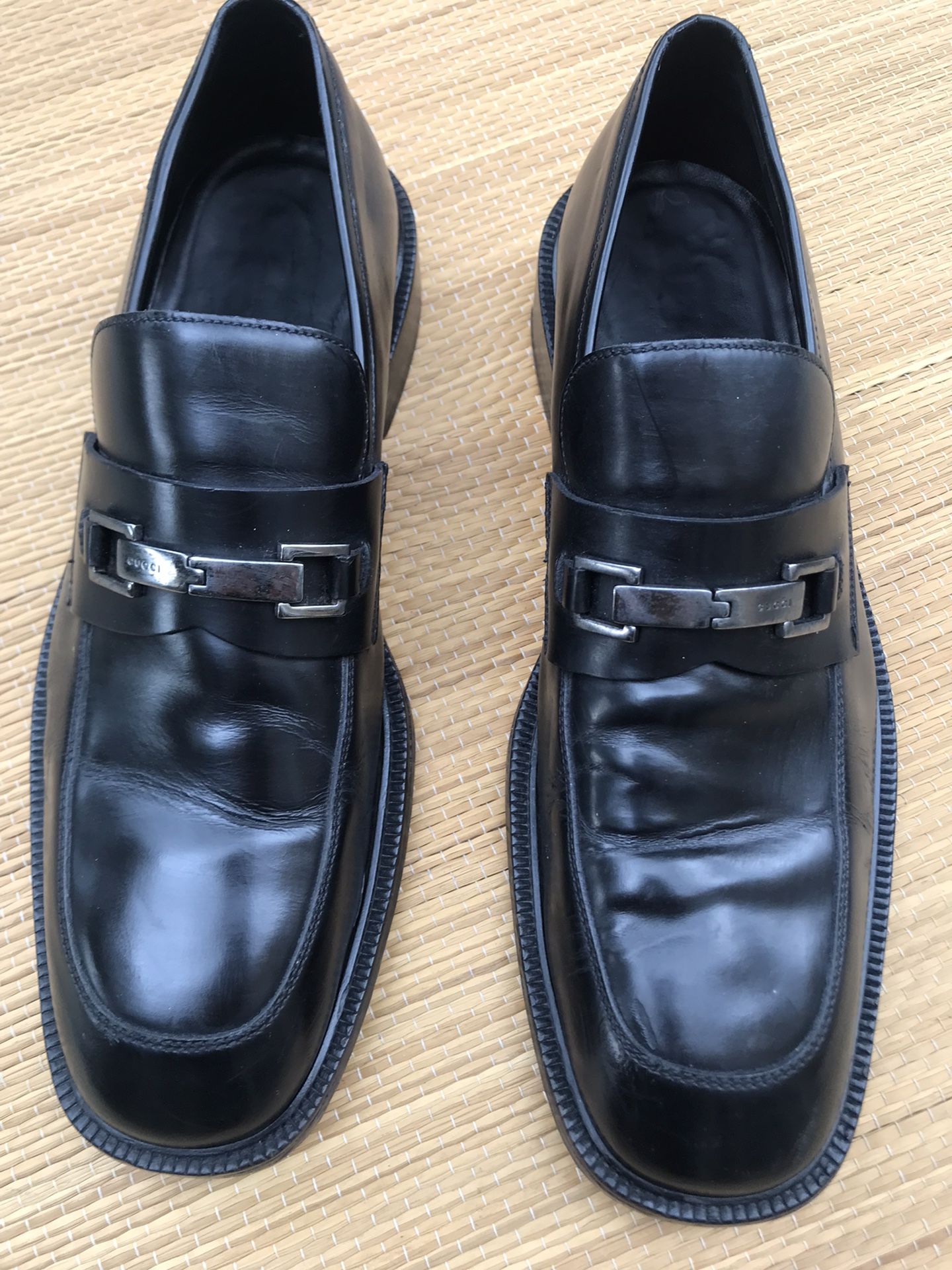 Gucci Men Size 11 Block Leather Silver Horsebit Shoes