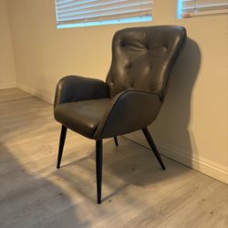 Modern Faux Leather Solid Print Comfy Armchair, Blackgrey