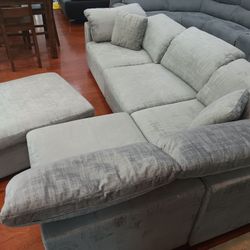 *Memorial Day Now!!!*---Adjustable Lima Gray Fabric Sectional Sofa W/Ottoman---Delivery And Financing Available🤭
