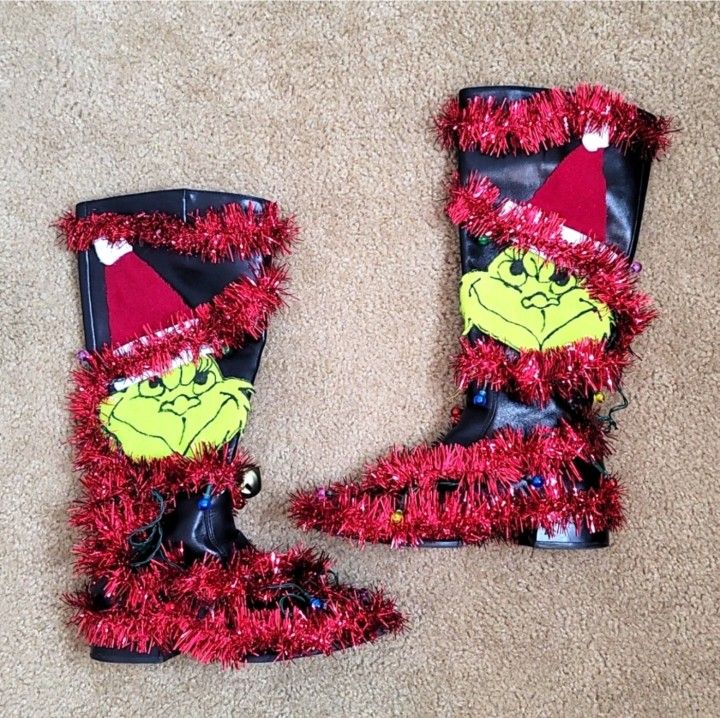 Ugly Christmas Sweater Holiday Party Light Up Grinch Winter Boots