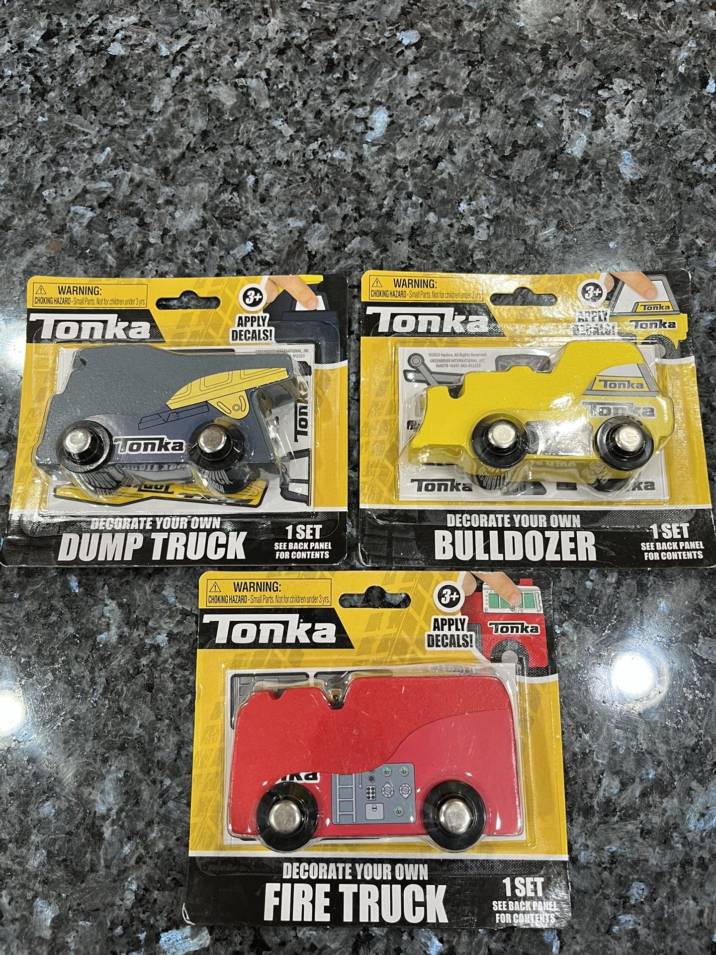 Toy Wooden Tonka Bulldozer, Fire Truck And Dump Truck.  Brand New Factory Sealed 