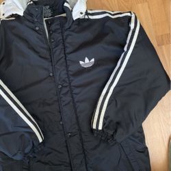 Vintage Adidas Insulated Synch Tall Winter Coat / Jacket - Black / White Thick winter jacket