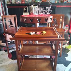 VTG, Disney Mickey Bar Table & 2 Stool set and bar cart with accessories all Wood.