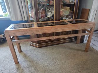 Long wooden sofa table/console table with 3 glass inserts